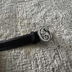 Gucci Black Leather Belt with Silver Double G Buckle